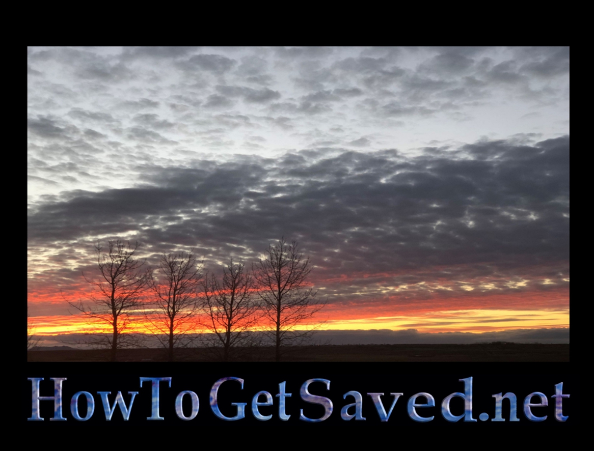 How To Get Saved dot net, Title Graphic for site. Cloudy colorful sunset over farm in Iceland.